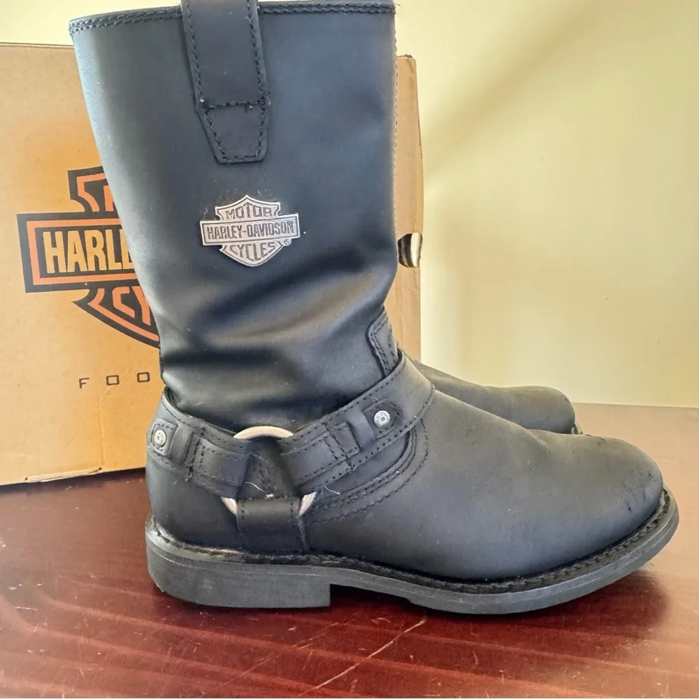 Harley Davidson Cortez Harness men’s black leather motorcycle biker boots 8.5